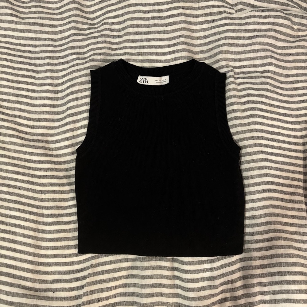 Zara knit high neck cropped black tank top